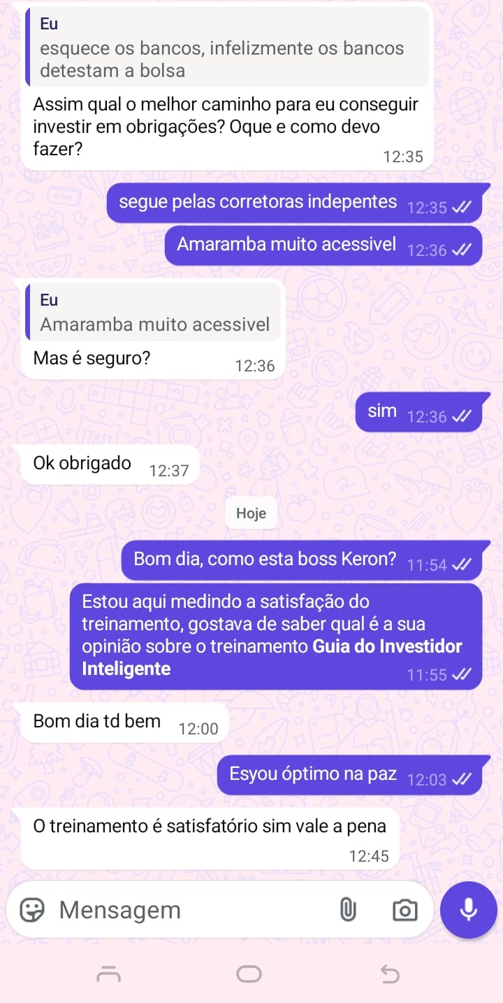 Depoimento de aluno no WhatsApp